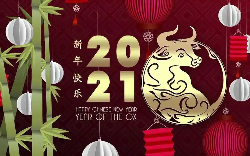 2021新年快乐牛年春节灯笼喜庆背景循环动画