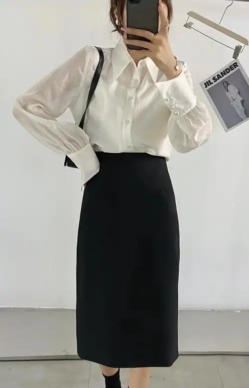 复古古红2021西装半身女中长裙韩版百搭高腰半身裙