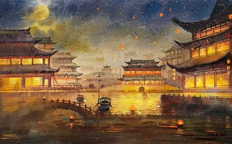 灯火万千,国泰民安【国风水彩】_哔哩哔哩_bilibili