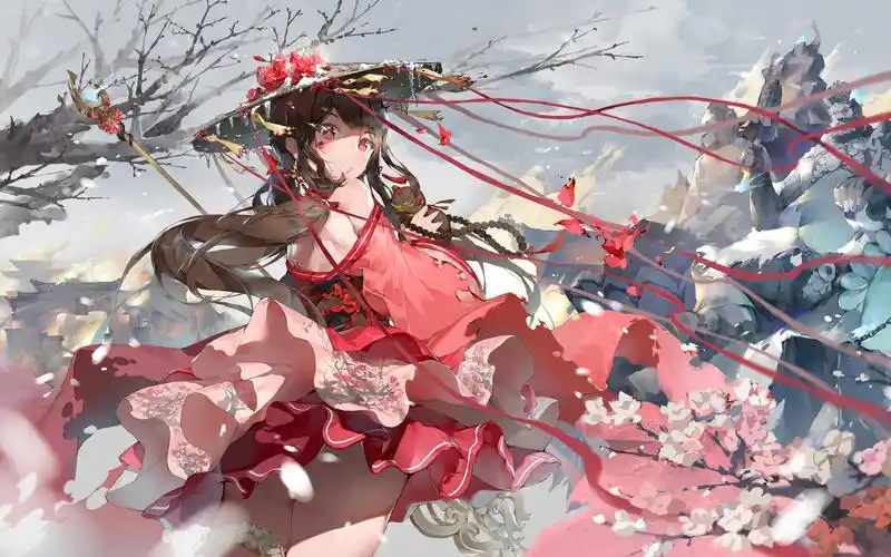 戴斗笠的古风动漫女孩电脑壁纸