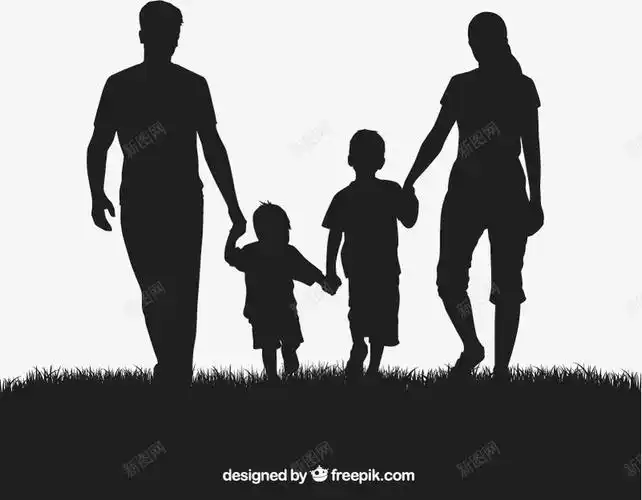 com 人物 儿女双全 剪影 夕阳 孩子 家 家庭 我的家人 父母 牵手 走路