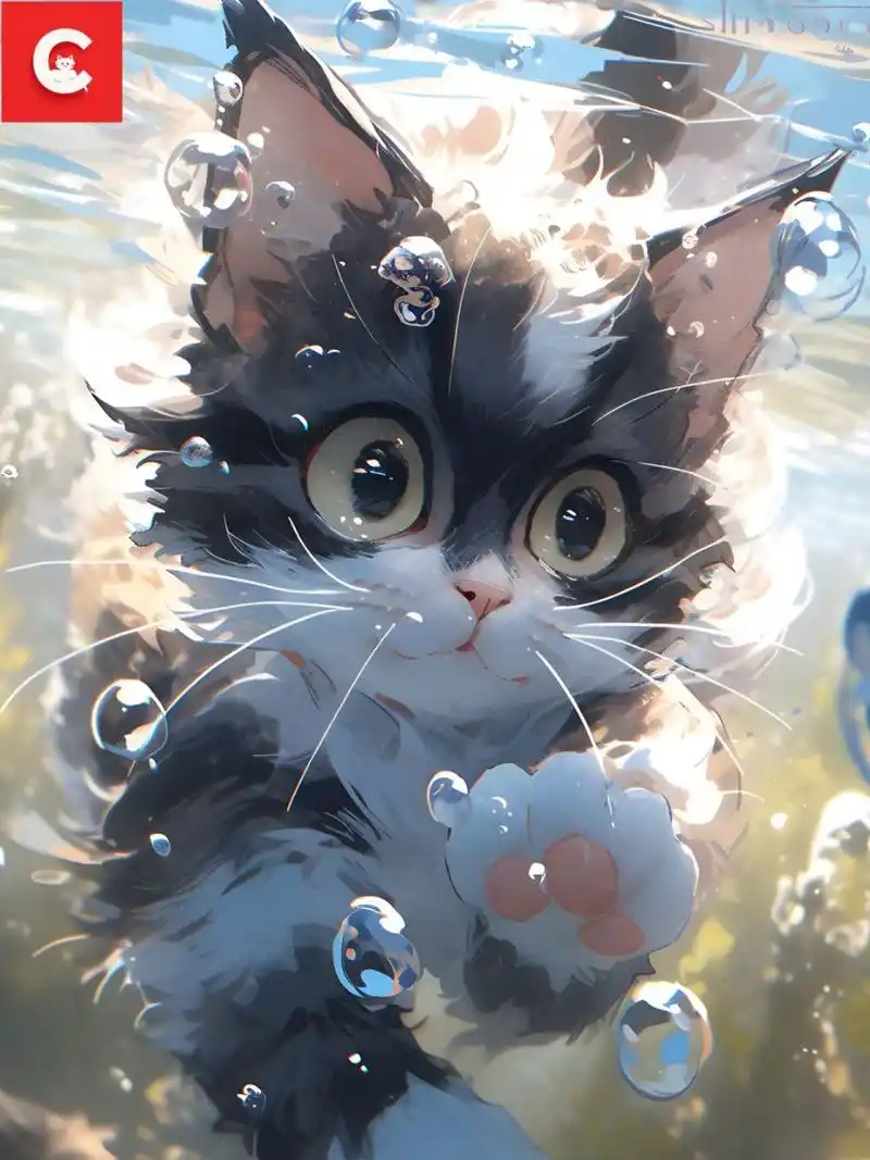 原创4k高清手机壁纸03|可爱游泳猫咪系列 夏天就要游泳呀!