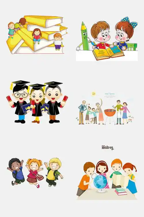 水彩校园风卡通儿童学生人物免抠素材