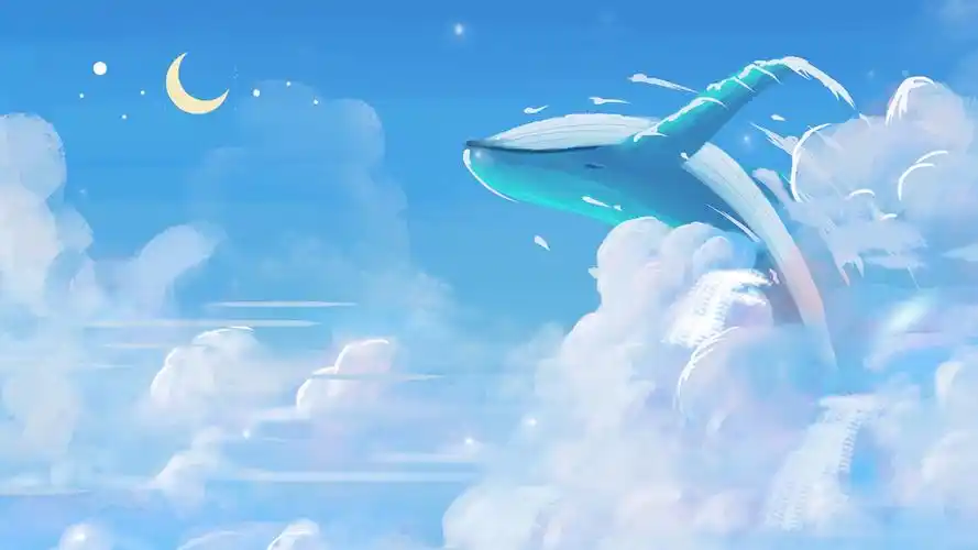 鲸鱼视频素材天空背景漫画天空鲸鱼插画背景视频