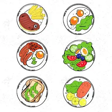 创意卡通彩色菜肴俯视图矢量素材