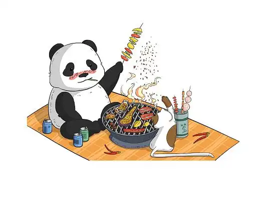 彩色手绘卡通麻辣烧烤美食食物熊猫元素png素材