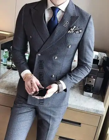 2017时尚潮牌西服套装男小西装正装伴郎服修身韩版婚礼男士新郎结婚