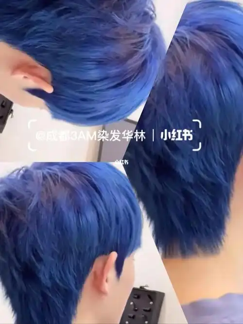 这个发色叫雾霾蓝色男生染蓝色控制深浅度太重要了.有些蓝色深显压抑.