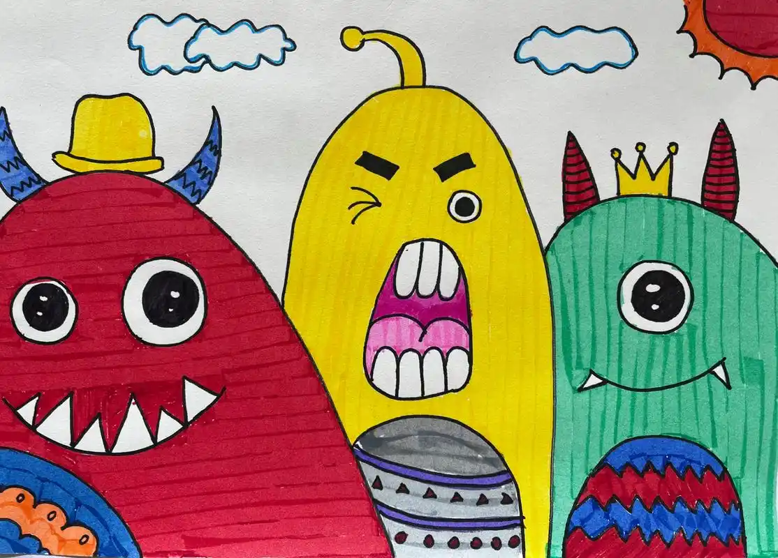 小怪兽简笔画 一二三年级,一课时 只有色稿无线稿 尺寸:a4 工具:水性