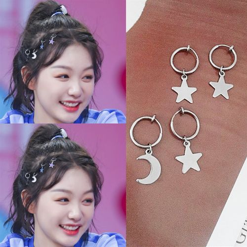 101火箭少女徐梦洁同款发饰五角星星月亮吊坠编发环扣嘻哈头饰夹