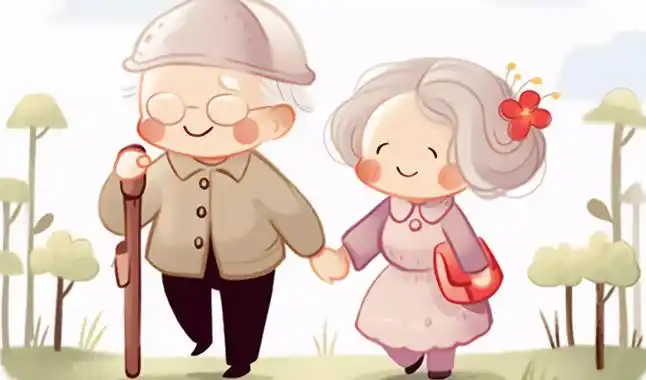 老年夫妻情侣扁平插画简笔卡通卡通幸福老人老夫妻幸福搀扶老年人插画