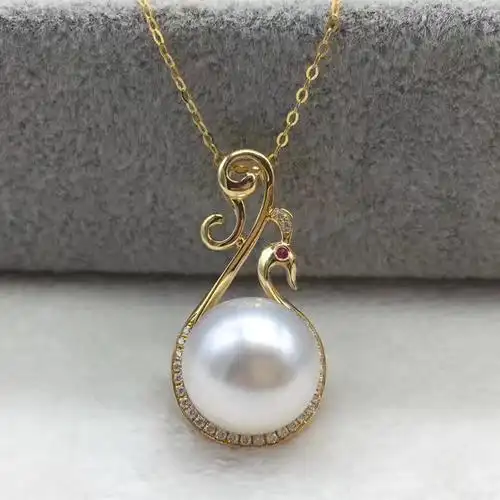 18k金镶嵌南洋进口海水白珍珠1213mm吊坠