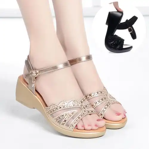 红蜻蜓皮鞋品牌店的优惠券大全—真皮网红蜻蜓坡跟凉鞋女中跟夏季2022