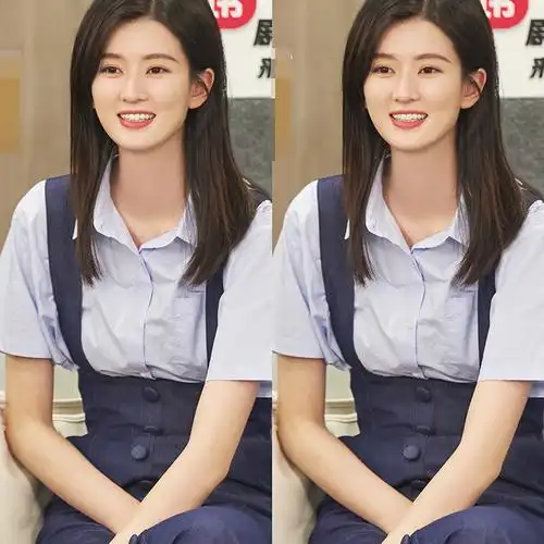 电视剧欢乐颂乔欣同短袖衬衫高腰背带连衣裙两件件套时尚套装