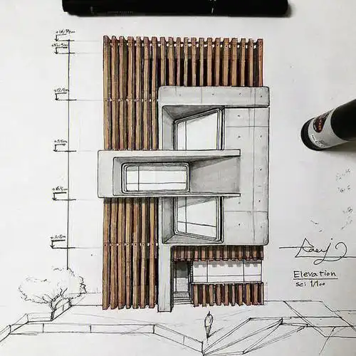 建筑手绘剖立面图表现
