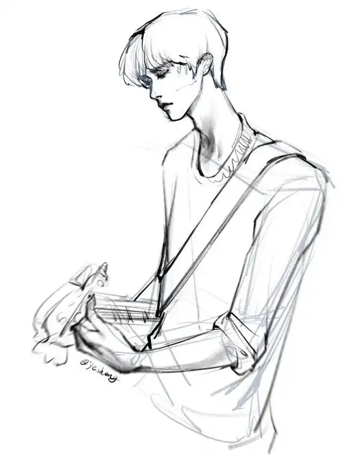 神仙饭绘下的易烊千玺高挑的身材清秀的眉眼