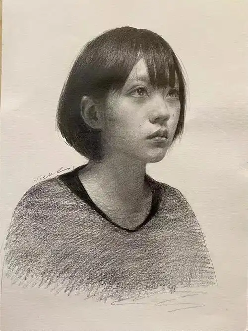 素描女青年肖像步骤图