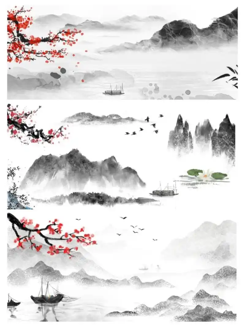 素材|中国风水墨画山水江南梅花免抠png|墨 中国风的元素真的绝美!
