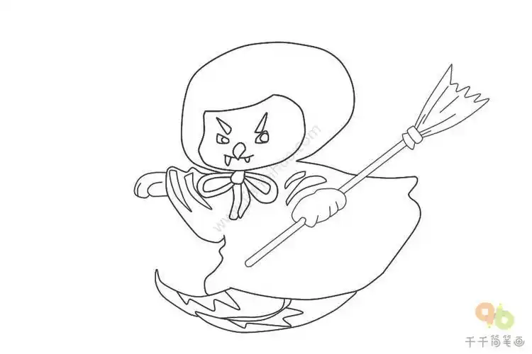 动漫万圣节小女巫简笔画