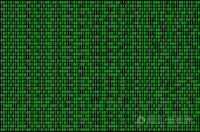 在黑色背景上由一组绿色数字组成的二进制代码的图像
