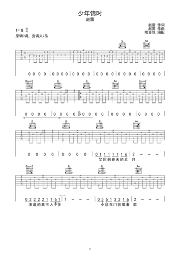 少年锦时赵雷简单版原版前奏间奏唯音悦制谱