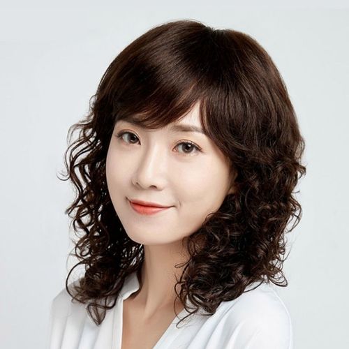 时尚女士假发长卷发斜刘海大波浪逼真圆脸中年妈妈中长发整顶发套