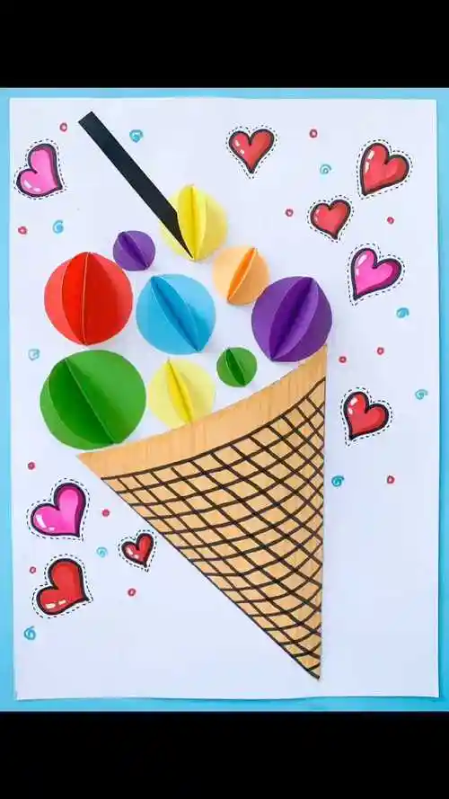 夏日立体冰淇淋,非常简单.#幼儿园手工#亲子手工#少儿创意美术