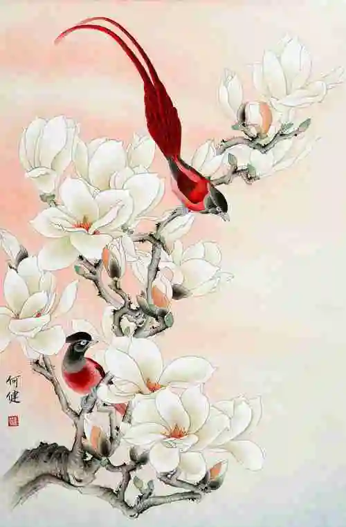 何健-工笔花鸟作品成交价:流拍,何健作品拍卖成交记录,重庆文古堂书画