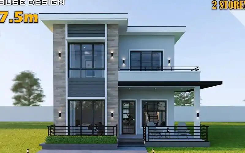 两层现代风格别墅设计效果图小户型设计 |7m x 7.