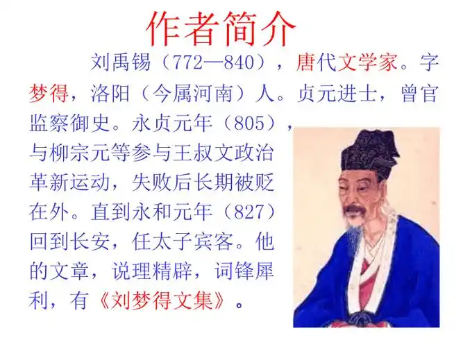 简介:陋室铭刘禹锡作者简介刘禹锡(772—840),唐代文学家.