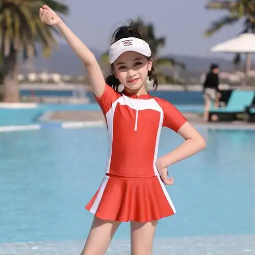 儿童泳衣女童夏季新款中大童分体女孩防晒小公主裙式温泉游泳套装视频