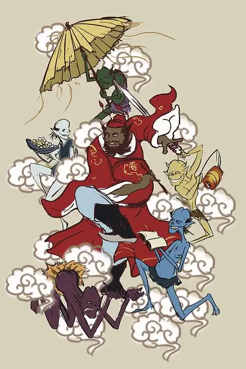 手绘五鬼闹钟馗