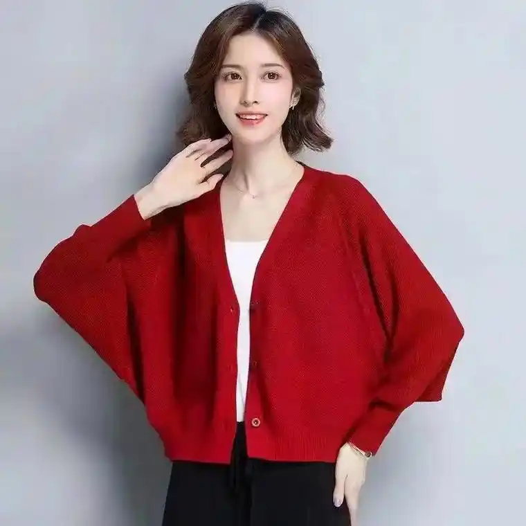 气质新款春秋短款蝙蝠袖针织开衫外套宽松.#秋季上新 #内搭外 - 抖音