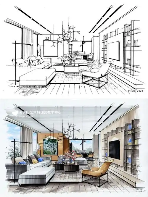 手绘集训  #室内设计  #马克笔手绘  #手绘代画  #环境艺术设计考研