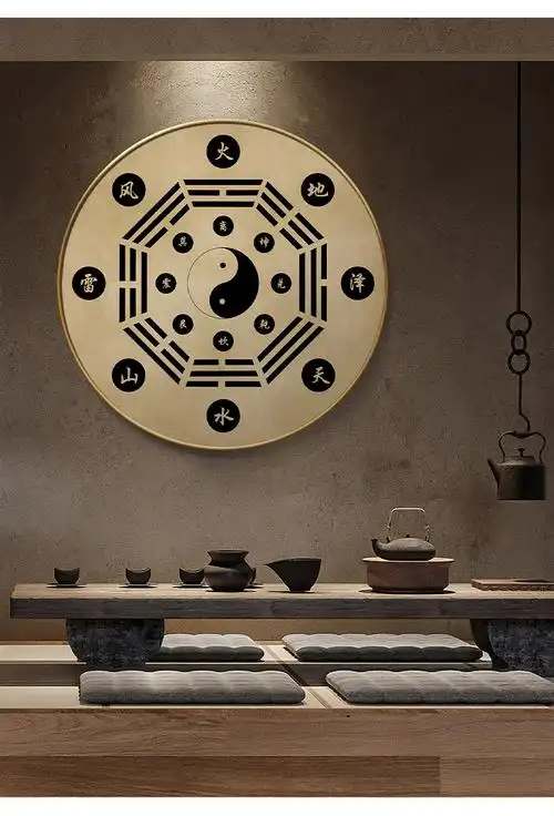 八卦图装饰画养生馆装饰画新中式简约太极五行八卦图挂画易经周易壁画