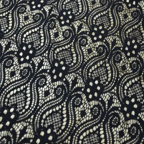 供应服装面料 锦氨黑色弹力蕾丝烫金复合 针织布复合 服装面料