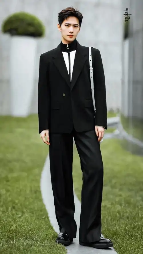杨洋秋日黑色西装造型