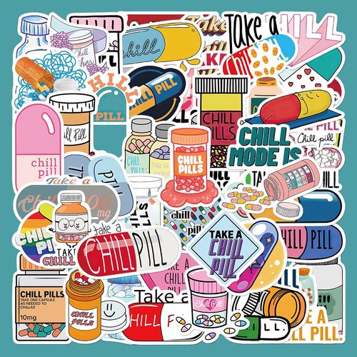 52张卡通药片chill pill涂鸦贴纸行李箱笔吉他记本防水diy贴画新