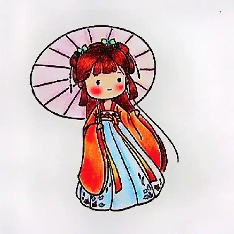 古风女孩简笔画教程.q版撑伞古风女孩简笔画教程#古风人物绘画 - 抖音