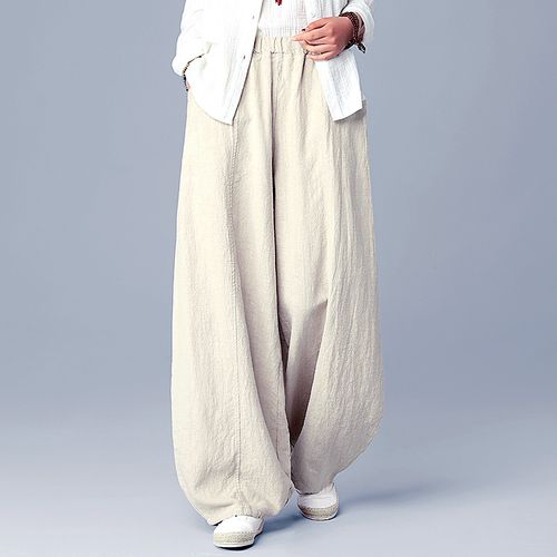布琳达春秋文艺亚麻灯笼裤女阔腿长裤宽松大码民族风棉麻休闲女裤