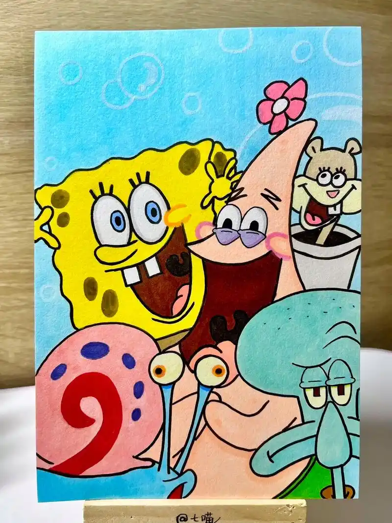 马克笔 | 海绵宝宝和朋友的滑稽合照.愿你有数不尽的快乐时光 - 抖音