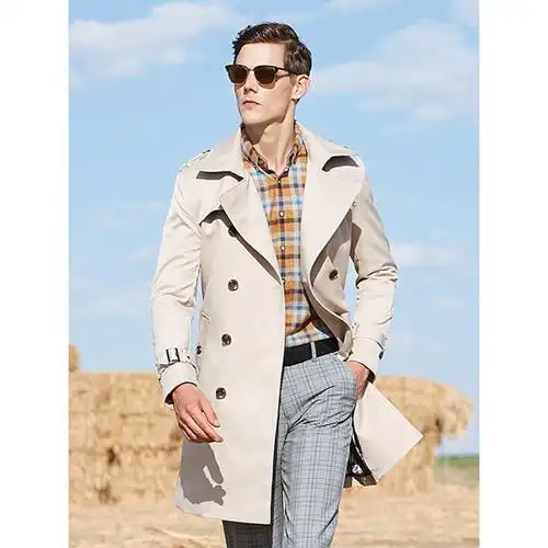 jow乔沃秋季男式时尚休闲翻领中长款军旅风衣