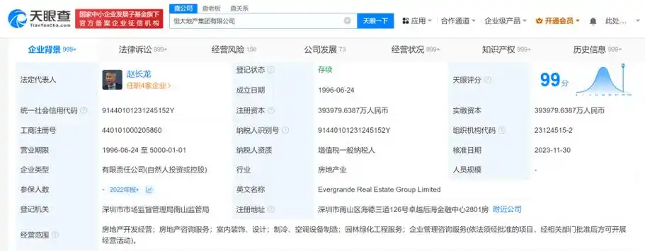 恒大地产集团有限公司成立于1996年6月,法定代表人,总经理为赵长龙