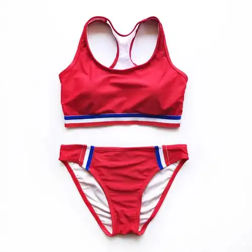 外贸红白蓝新款三角比基尼游泳衣瑜伽冲浪运动工字分体泳衣