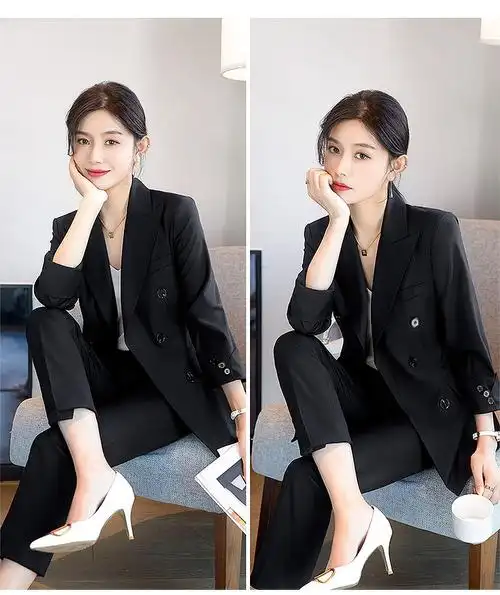 纽丰蓝色西装外套女春季2022新款韩版时尚气质小个子休闲西服两件套春