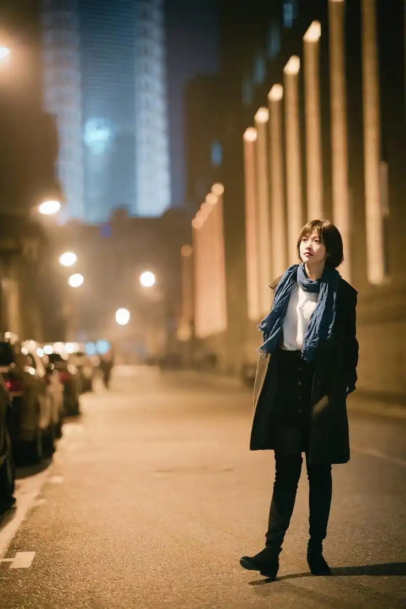 夜景人像摄影-行走在城市的街头,你是否为我停步逗留