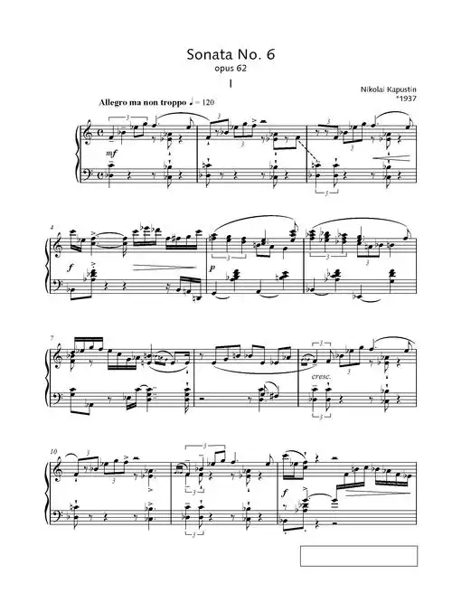 爵士奏鸣曲 no. 6 op.62 第一乐章钢琴谱-c调-虫虫钢琴