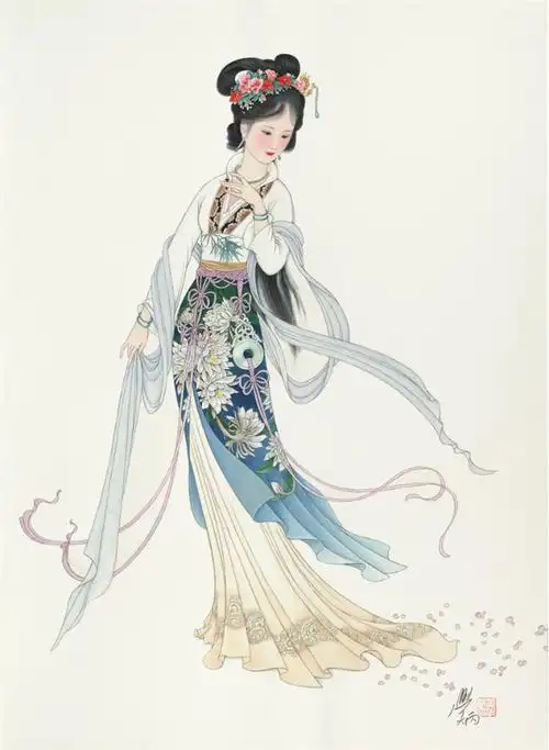 (4/11)黛玉 1990 水彩工笔画 57 x 76 cm