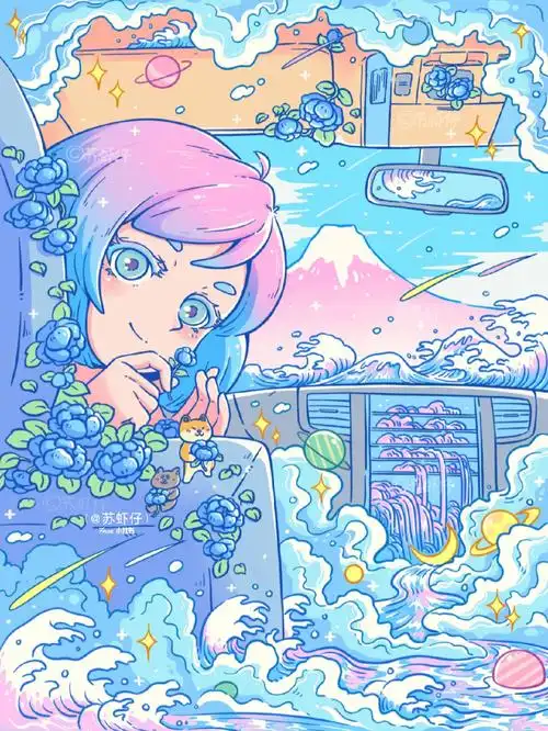 绘画过程蔚蓝色的梦与忧郁无关