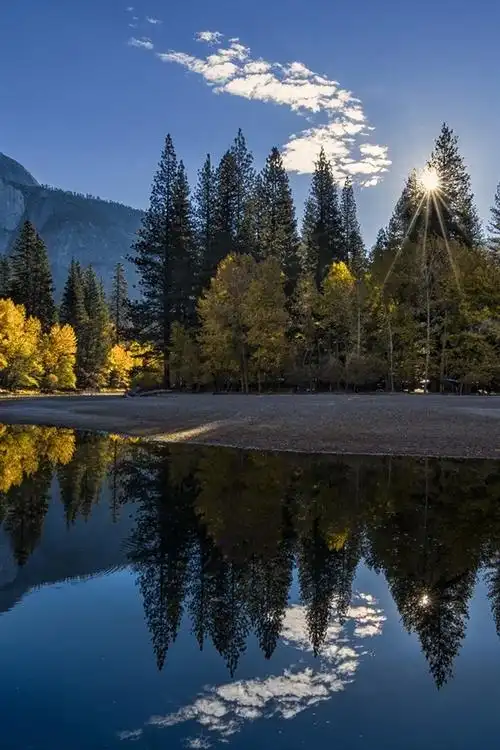 壁纸 加州优胜美地国家公园,高山,森林,湖泊,日出 2560x1440 qhd 高清